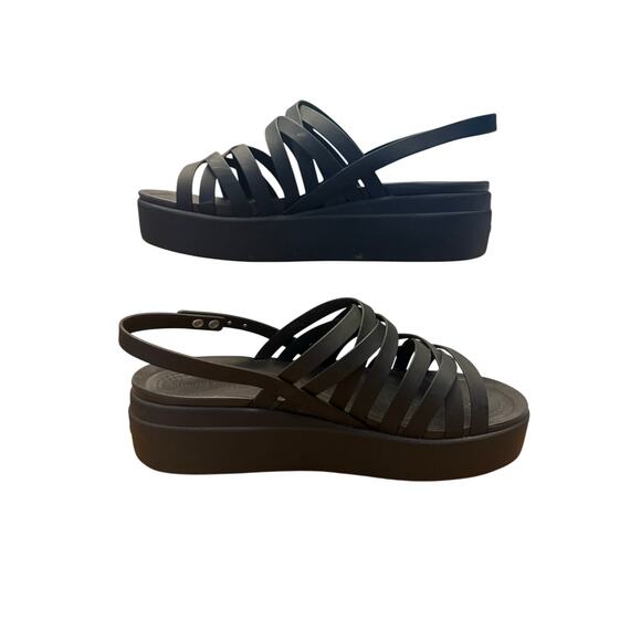 CROCS Brooklyn Strappy Low Wedge Platform Sandals Womens 10 Black Comfy LiteRide - Picture 4 of 9
